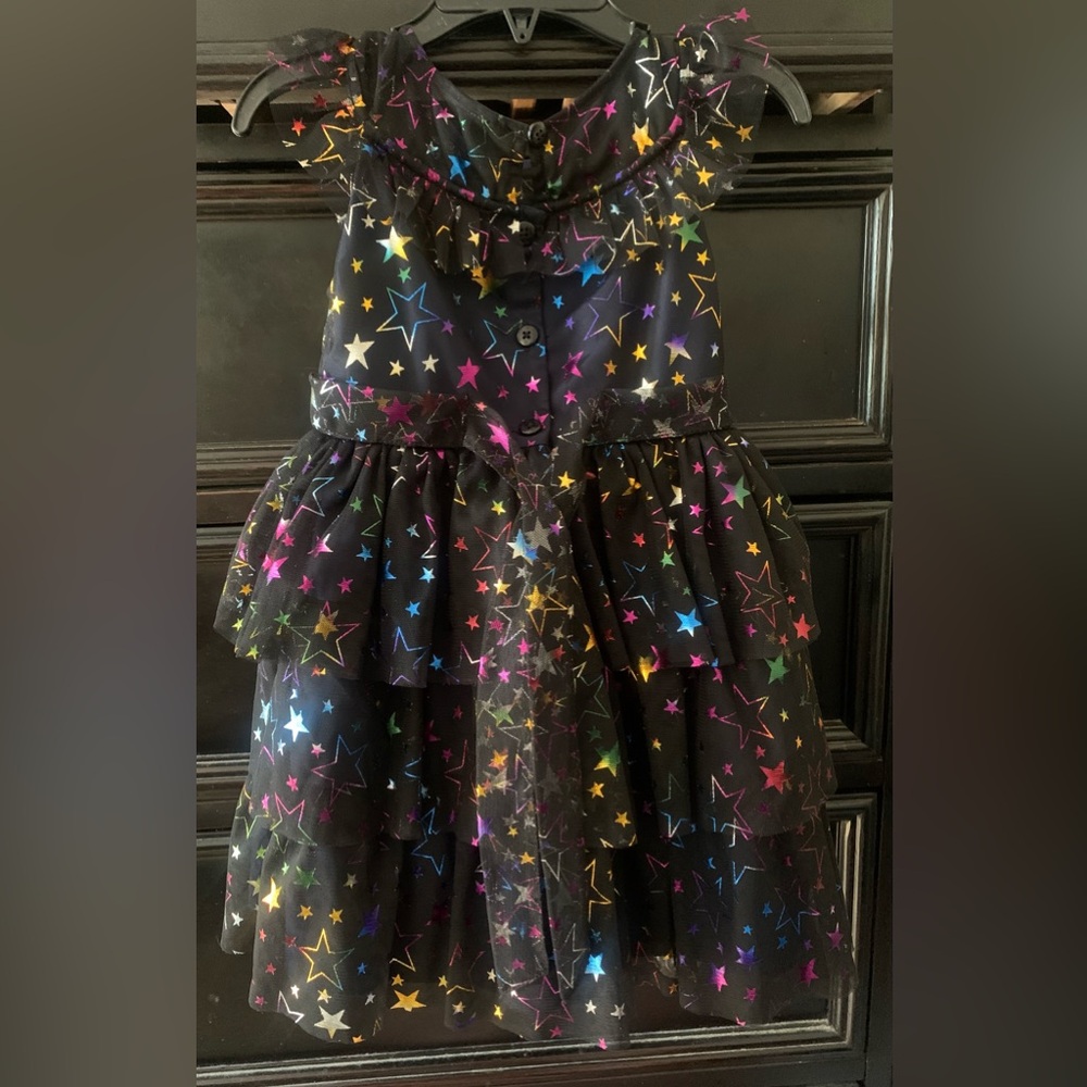 Pippa & Julie Black Layered Tulle Dress with Multicolor Star Print